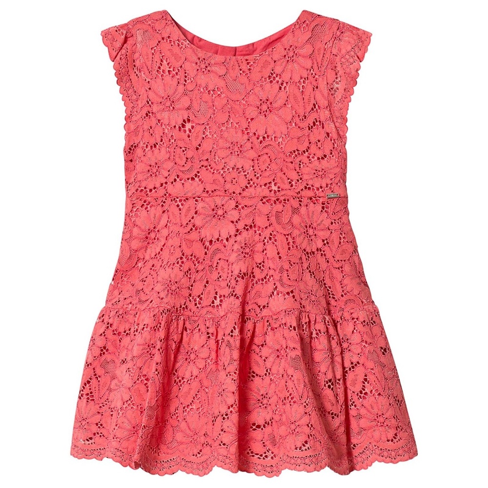 Mayoral Coral Lace Drop Hem Dress - size 4